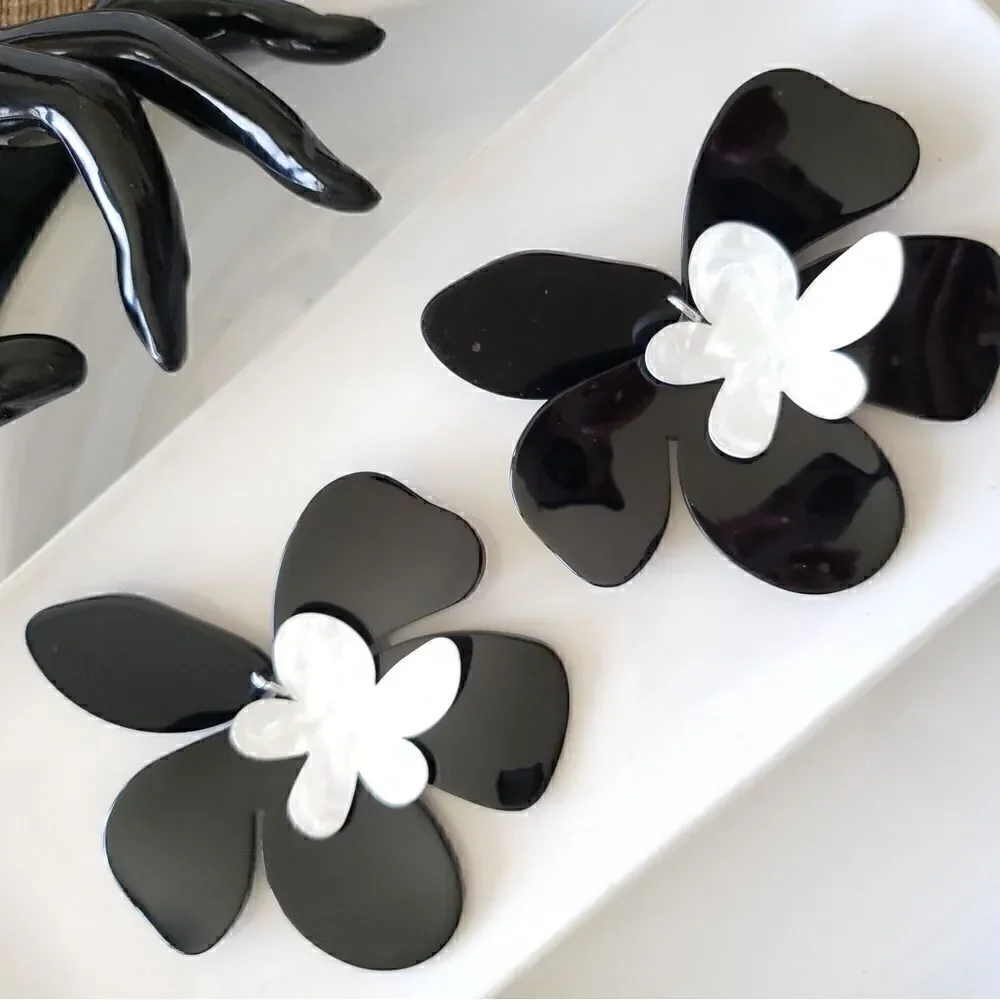 Zara Black & White Acetate Earrings